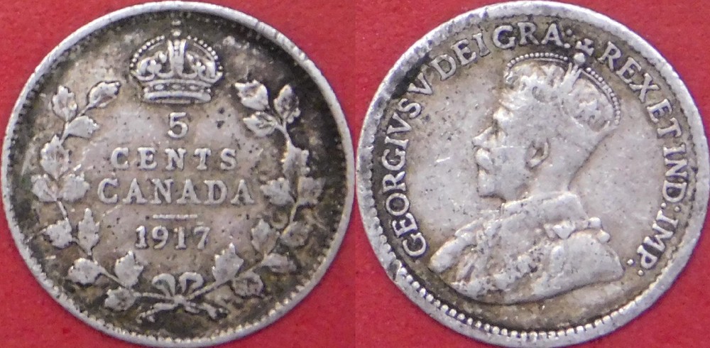 Fine 1917 Canada Silver 5 Cents