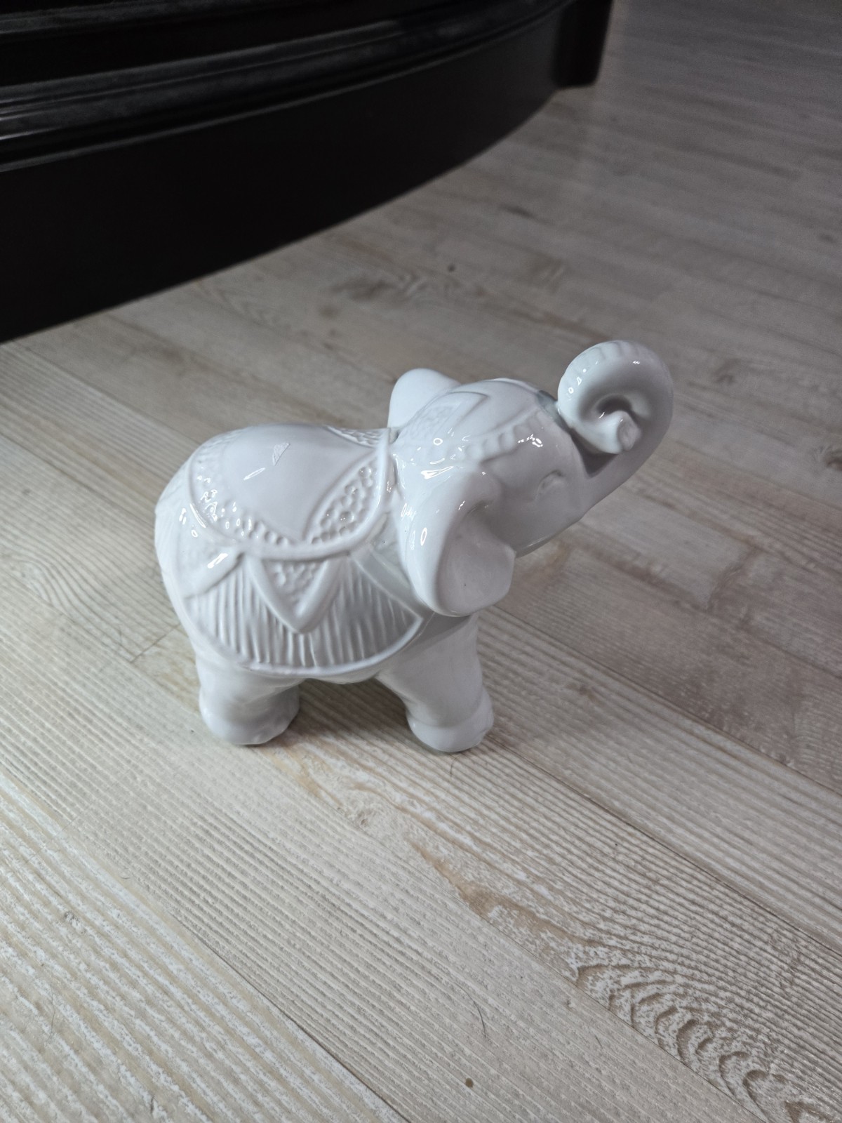 White Ceramic Elephant Figurine – Ornate Decorative Lucky Elephant Statue