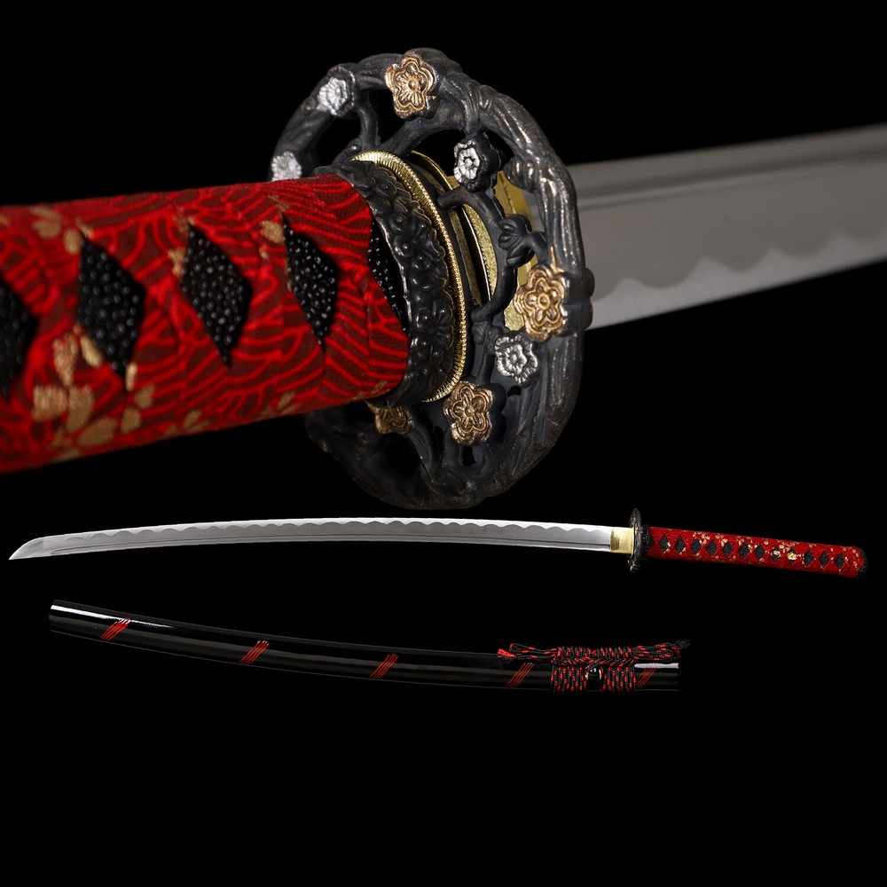 40'' Red 1095 Steel Katana Sharp Battle Ready Japanese Samurai Practical Sword