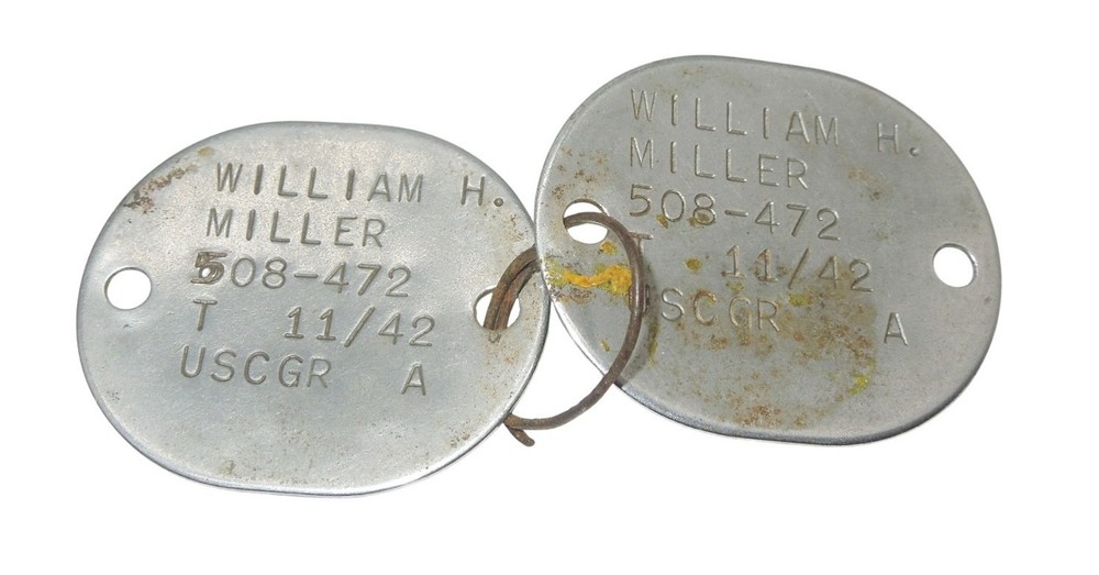 Original WWII US Coast Guard USCGR 1942 Dog Tags William Miller CA12