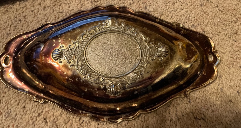 Vintage Silver Plate Roses Dish Shabby Worn Silverplate Tray