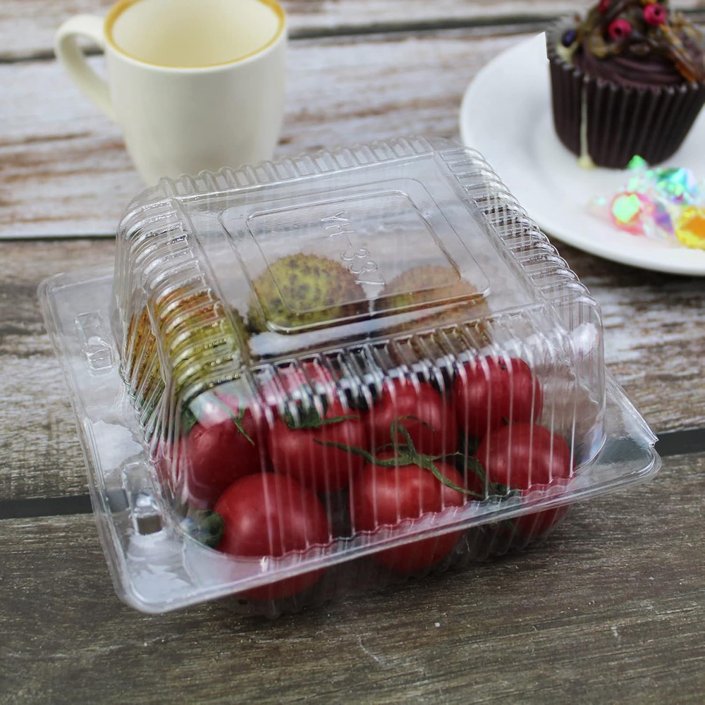 Clear Square Plastic Hinged Food Containers, 50PC Cake Slice Containers, Disposa