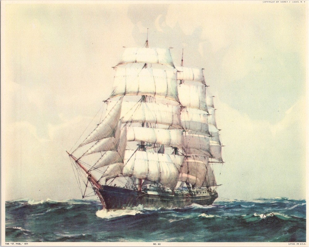 5 Different Sailing Ship Lithos 8x10 Ready to Frame