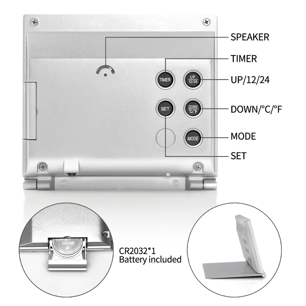 Betus Digital Travel Timer LCD Clock with Backlight - Compact LCD Desk Clock