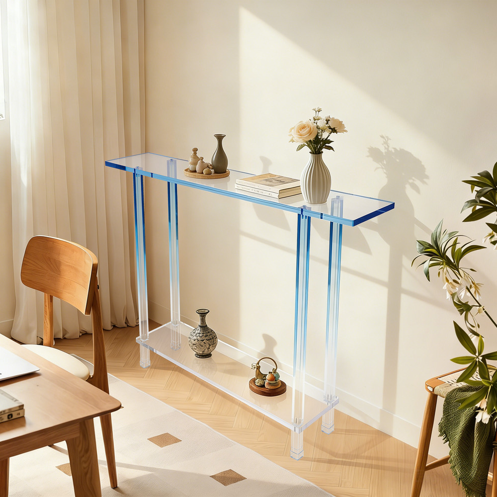 Acrylic Side Table Gradient Clear Blue Entryway Table Narrow Side Table
