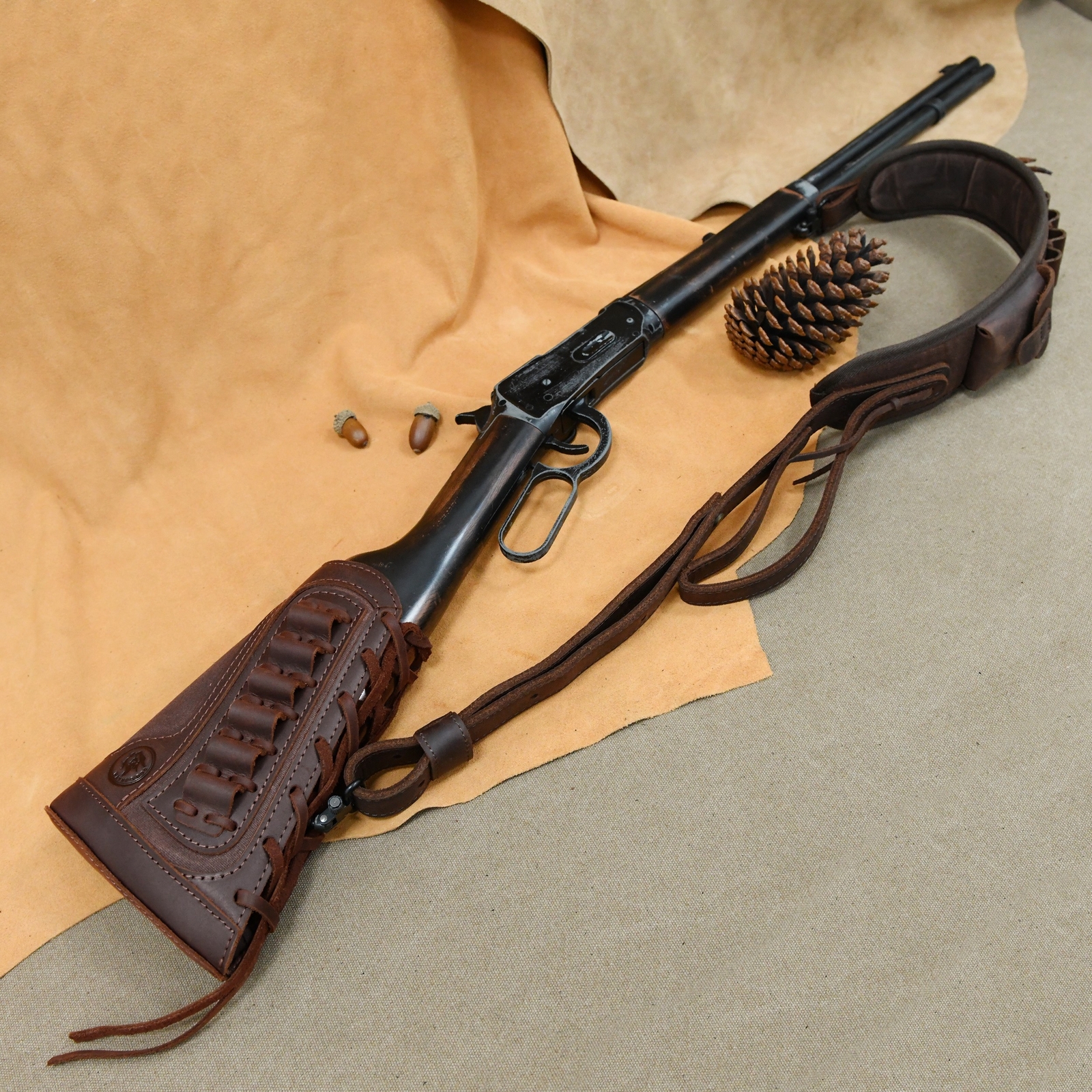 Shooting Combo of Leather Rifle Gun Buttstock Cover with Sling.22LR.357.308 12GA