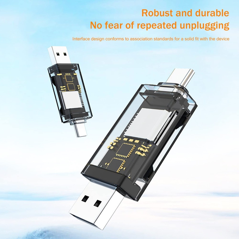 2 Pack USB SD Card Reader for PC, Micro 2 USB_USB-C, Transparent Black