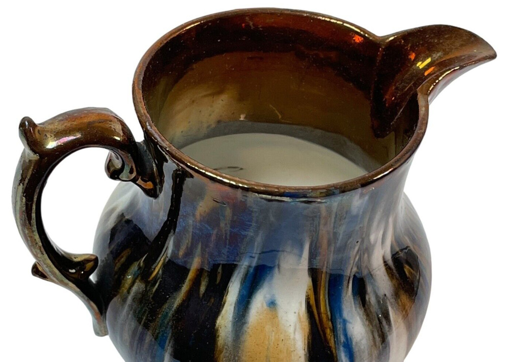 5.5" Mid 19th C British Marbleized Multicolor Copper Luster Pitcher Creamer