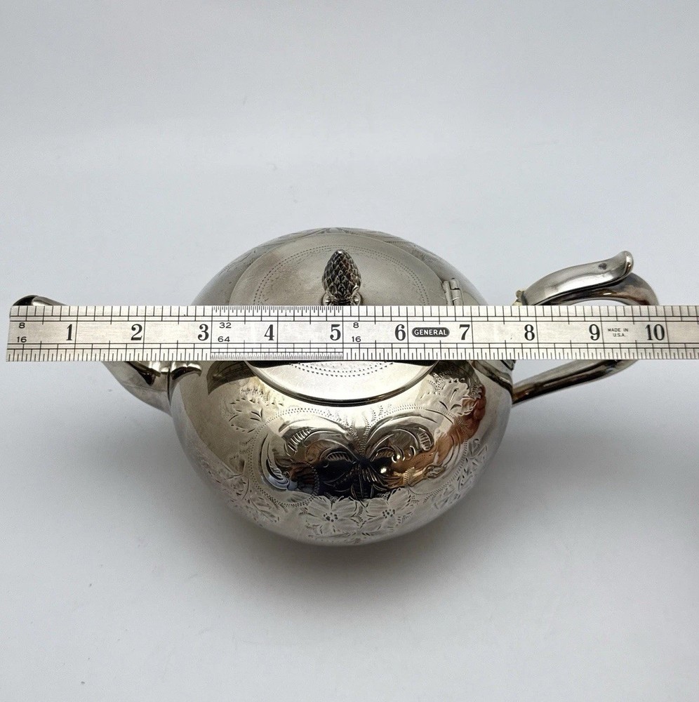 Silverplate Teapot Etched Floral Design