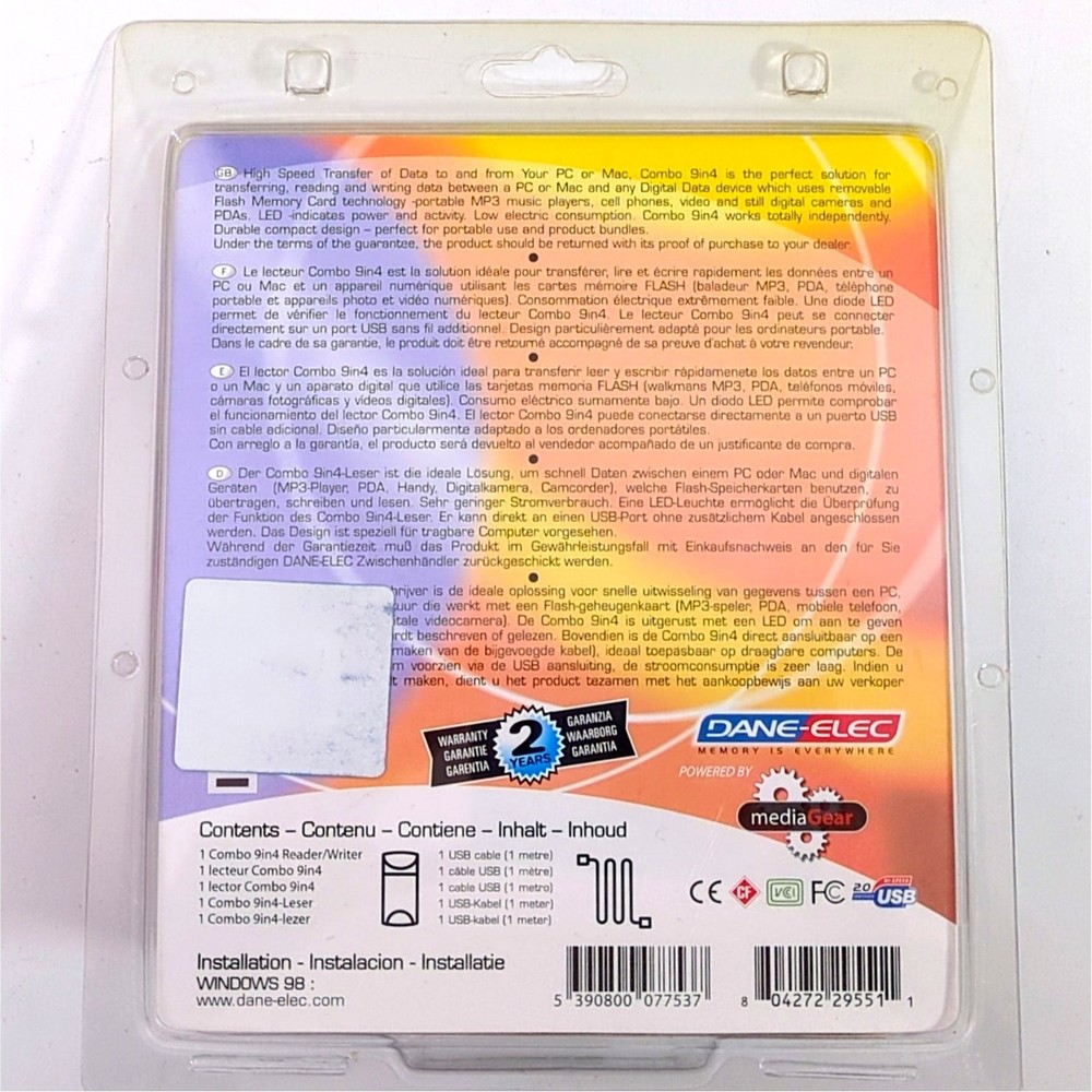 Dane-Elec Combo 9-in-4 USB 2.0 Card Reader Writer Memory Stick Micro SD NEW