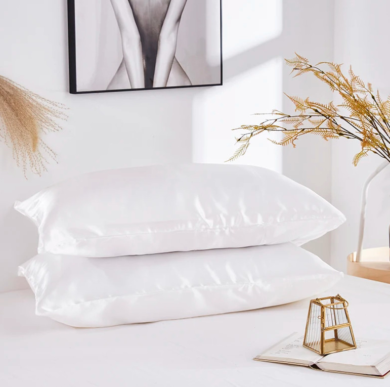 Twin Bed Satin Pillowcase Imitated Mulberry Soft and Comfy - White