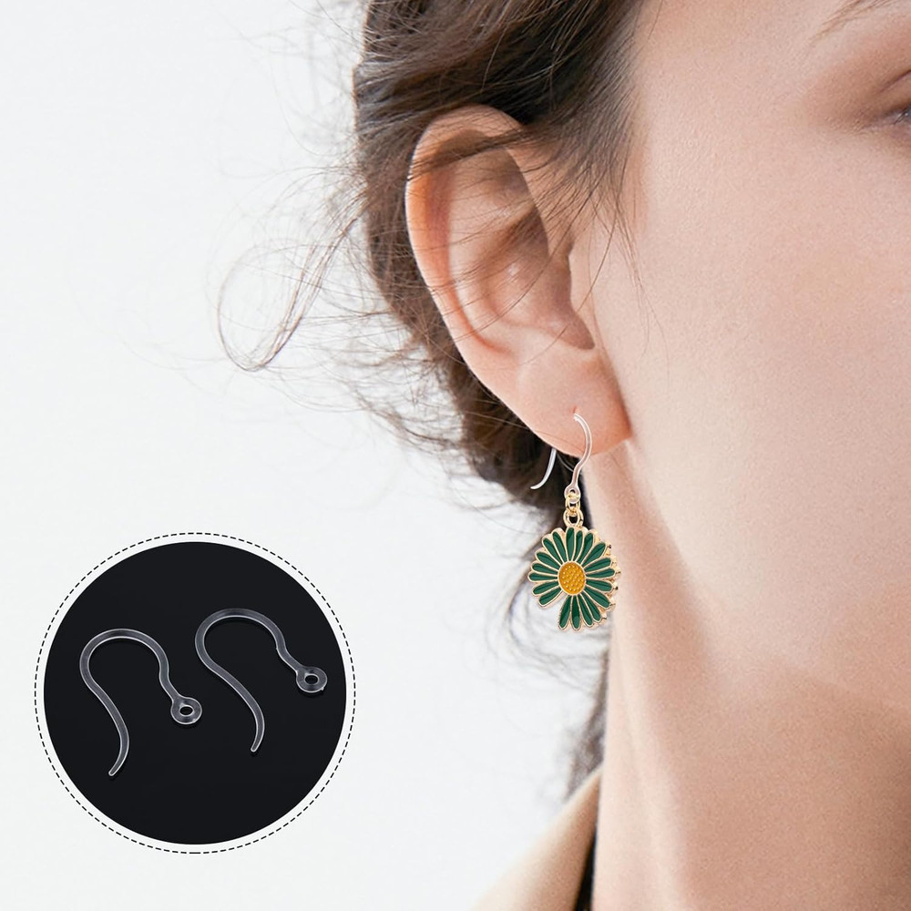 50Pcs Clear Plastic Earring Hooks - Non-Allergenic for Sensitive Ears, Compon...