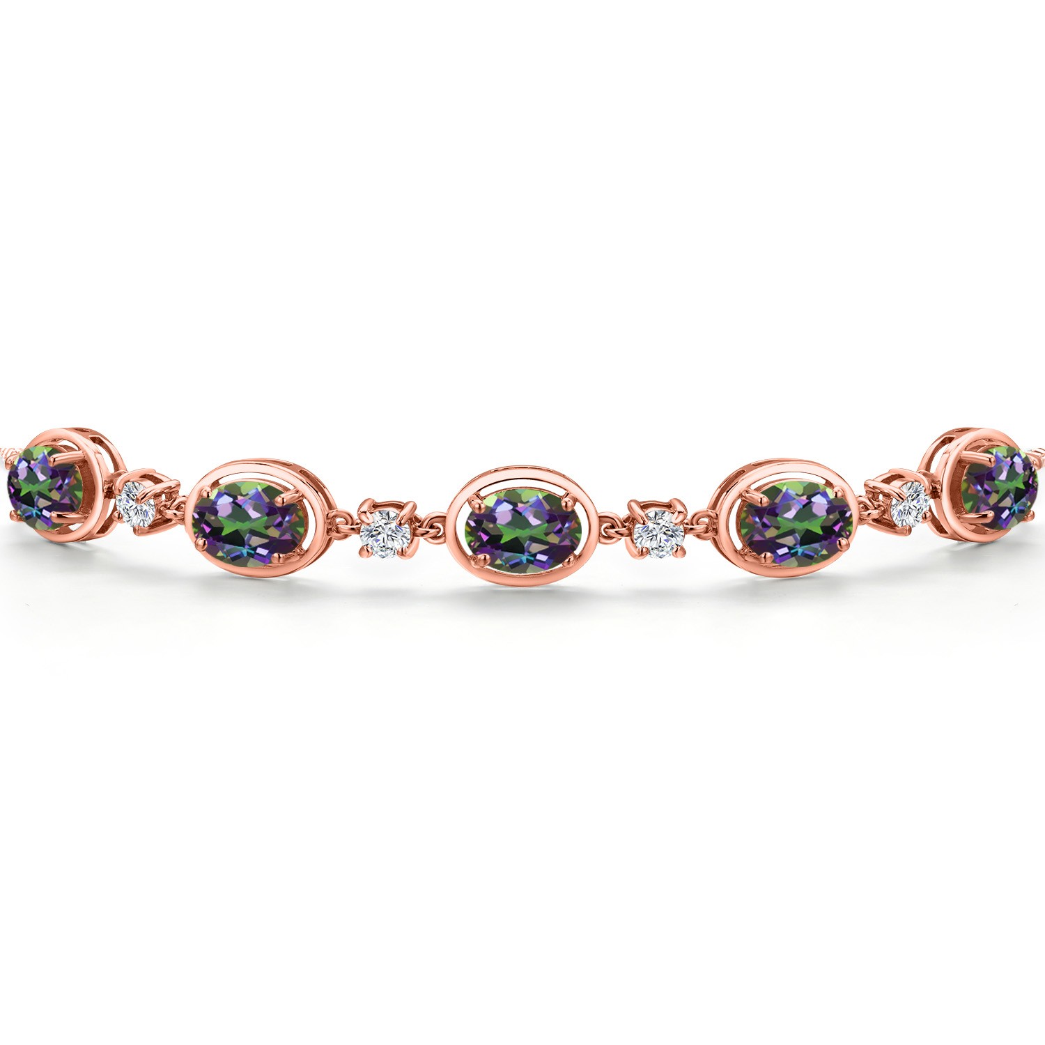 18K Rose Gold Plated Silver Green Mystic Topaz Bracelet For Women | 5.00 Cttw |