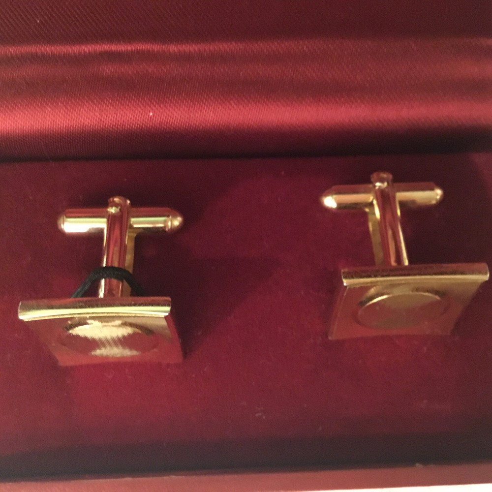 Cufflinks Square Shiny Gold Tone Smart VGC Nice Box