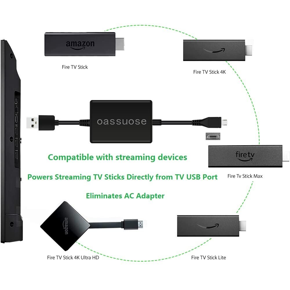 USB Power Cable Adapter for Fire TV Stick,Powers Streaming TV Sticks Directly