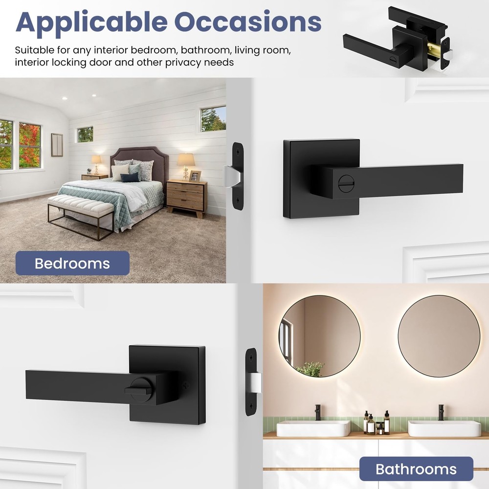 Estmoon 5 Pack Matte Black Door Handles Interior Door Knobs, Keyless Privacy ...