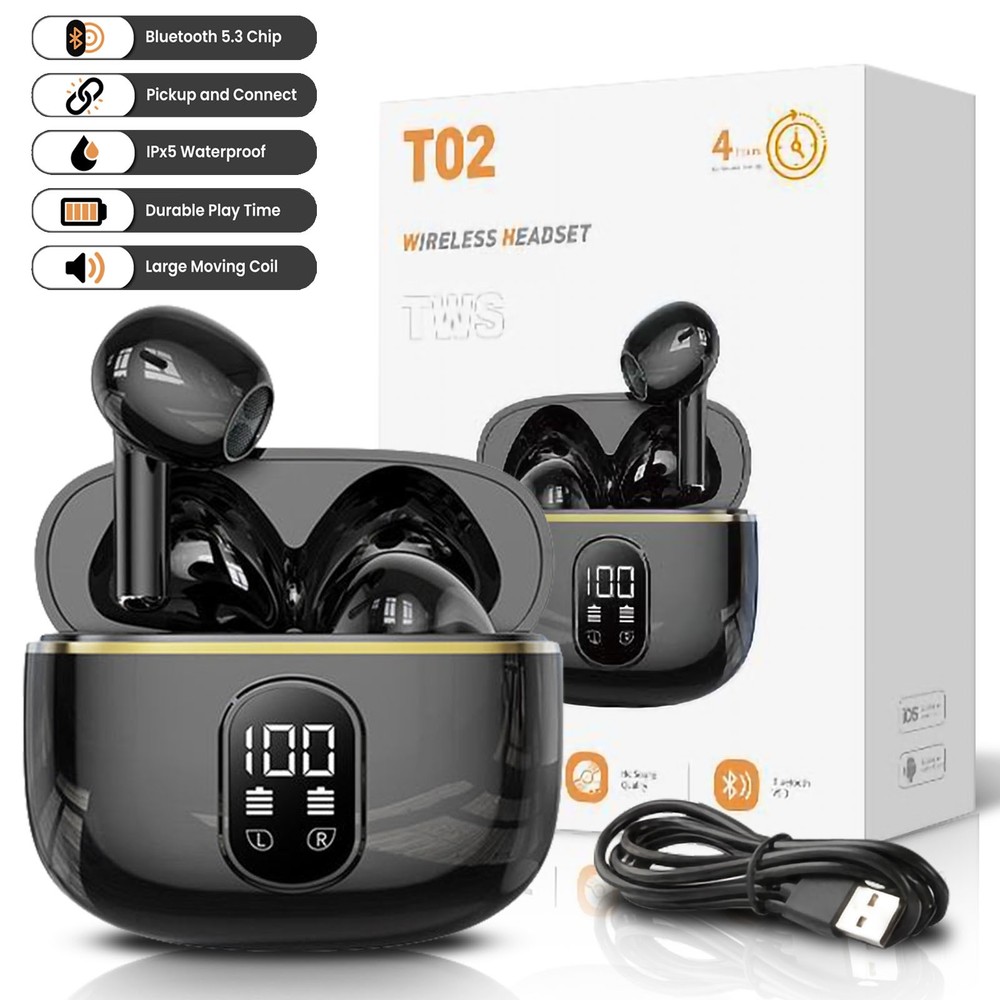 Wireless Earbuds LED Display HiFi Sound IPX5 Waterproof Type-C Bluetooth 5.3