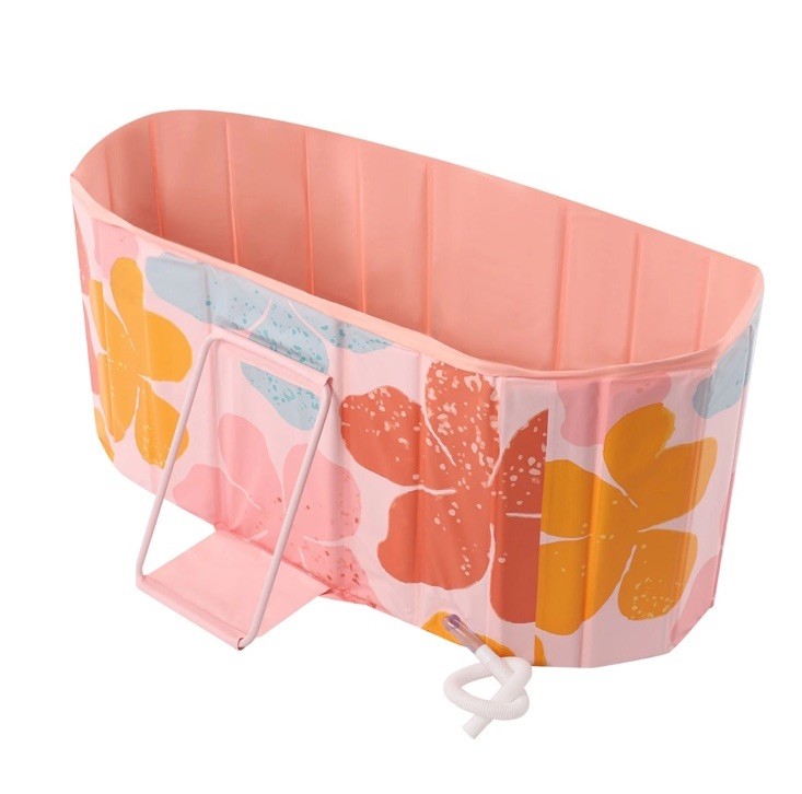 Pink Foldable Bathtub Portable Insulated Bathtub PVC Ice Bath Tub for Adult 1.2m