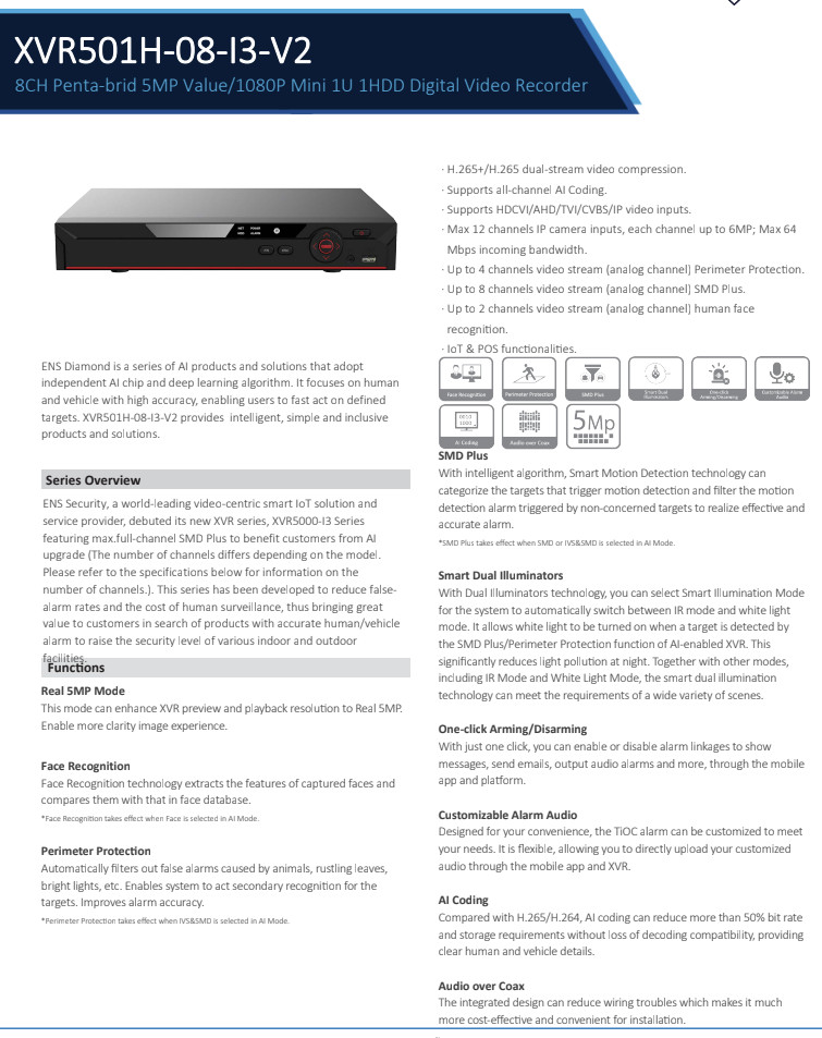 XVR501H-08-I3-V2 8CH 4MP CVI/AHD/TVI/CVBS+4CH IP 6MP Max 12CH 1080P HDMI DVR