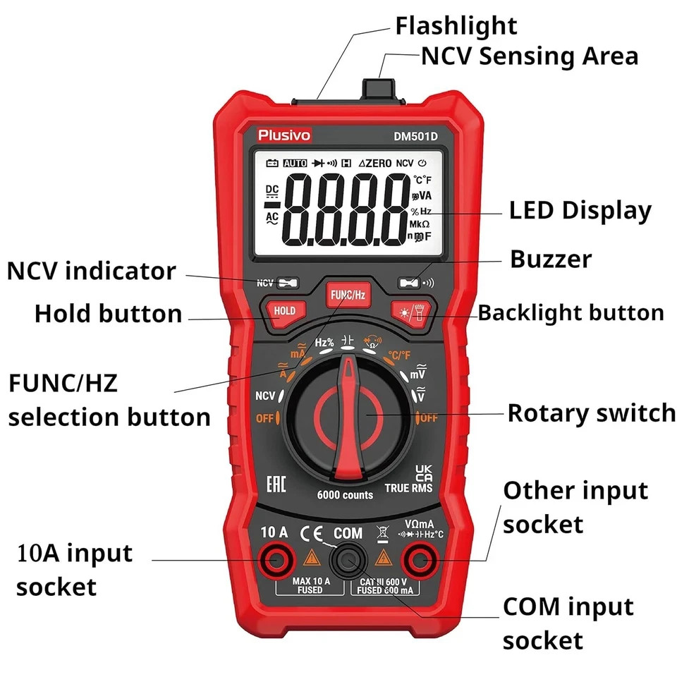 Multimeter 6000 Counts Digital Multimeter Auto Ranging TRMS AC DC Voltmeter