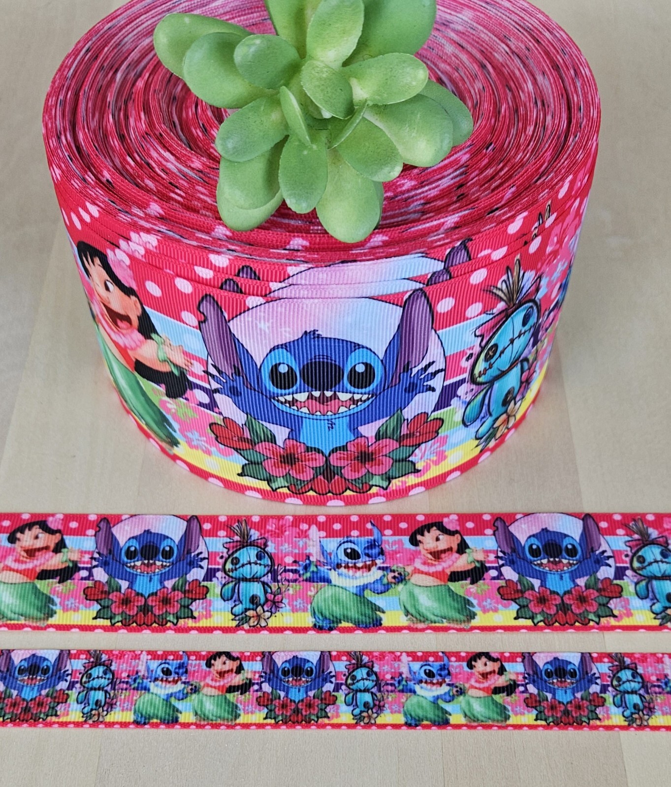 7/8, 1.5 & 3" (1 YD) Lilo and Stitch Grosgrain Ribbon Scrump Hair Bow Lanyard