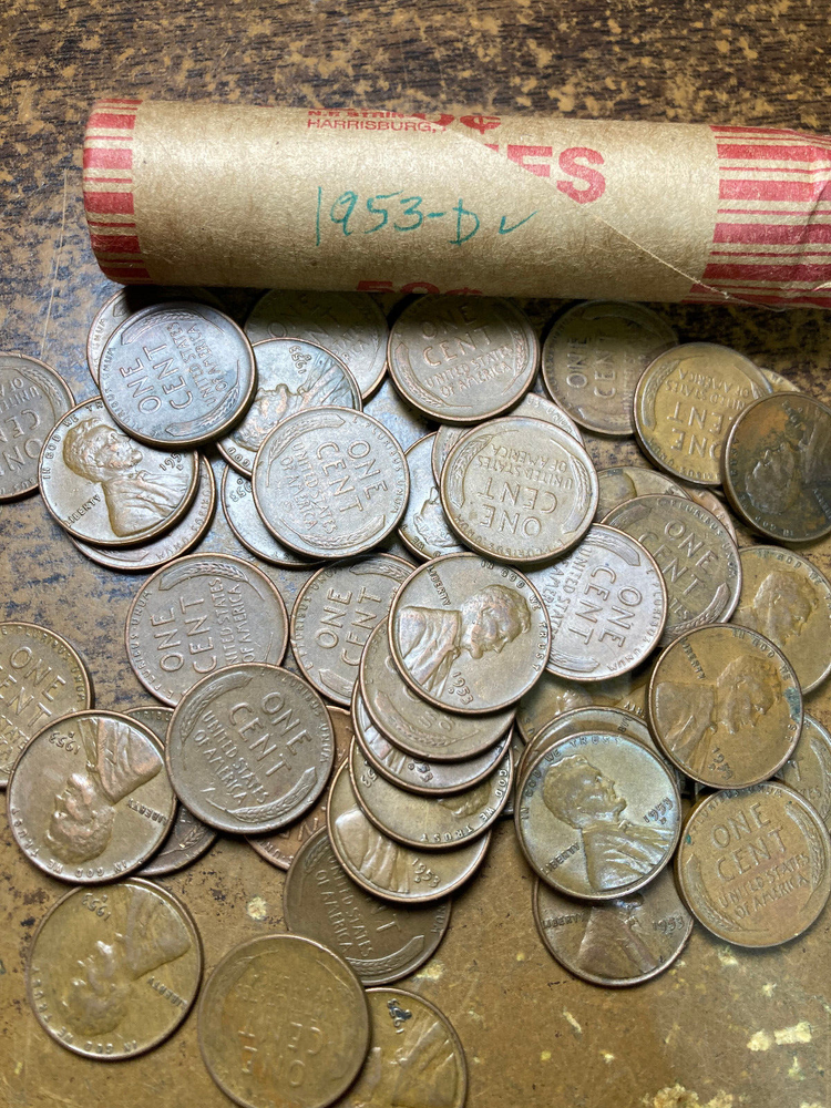 1953-D LINCOLN WHEAT CENT PENNY ROLL, nice condition