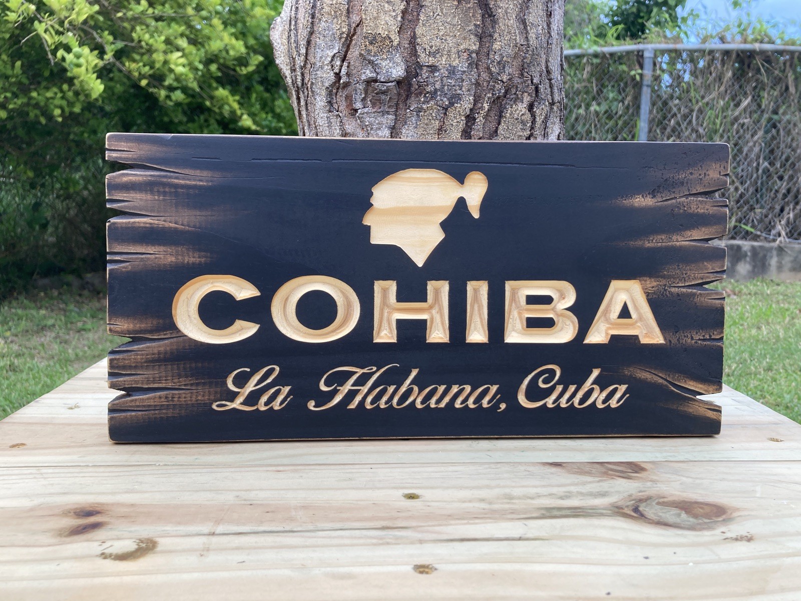 Cohiba Cigar Lounge Whiskey Bar Bourbon Wood Sign Carved Tavern Antique Look