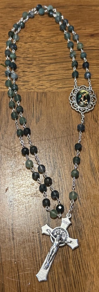 Handmade Rosary Moss Agate Coin Beads