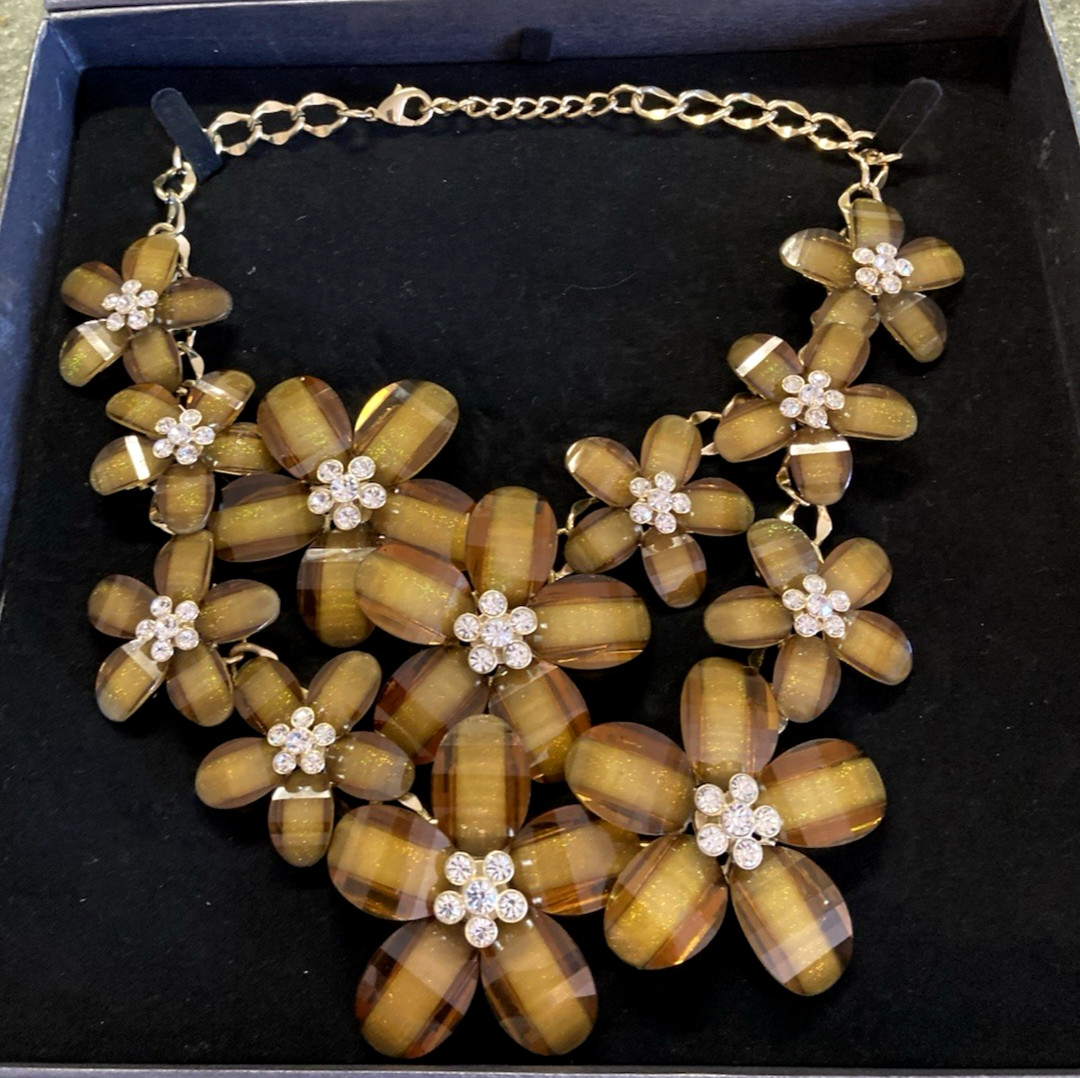 CZ FOR KENNETH J LANE Huge Topaz Flower Bib Necklace In original box new