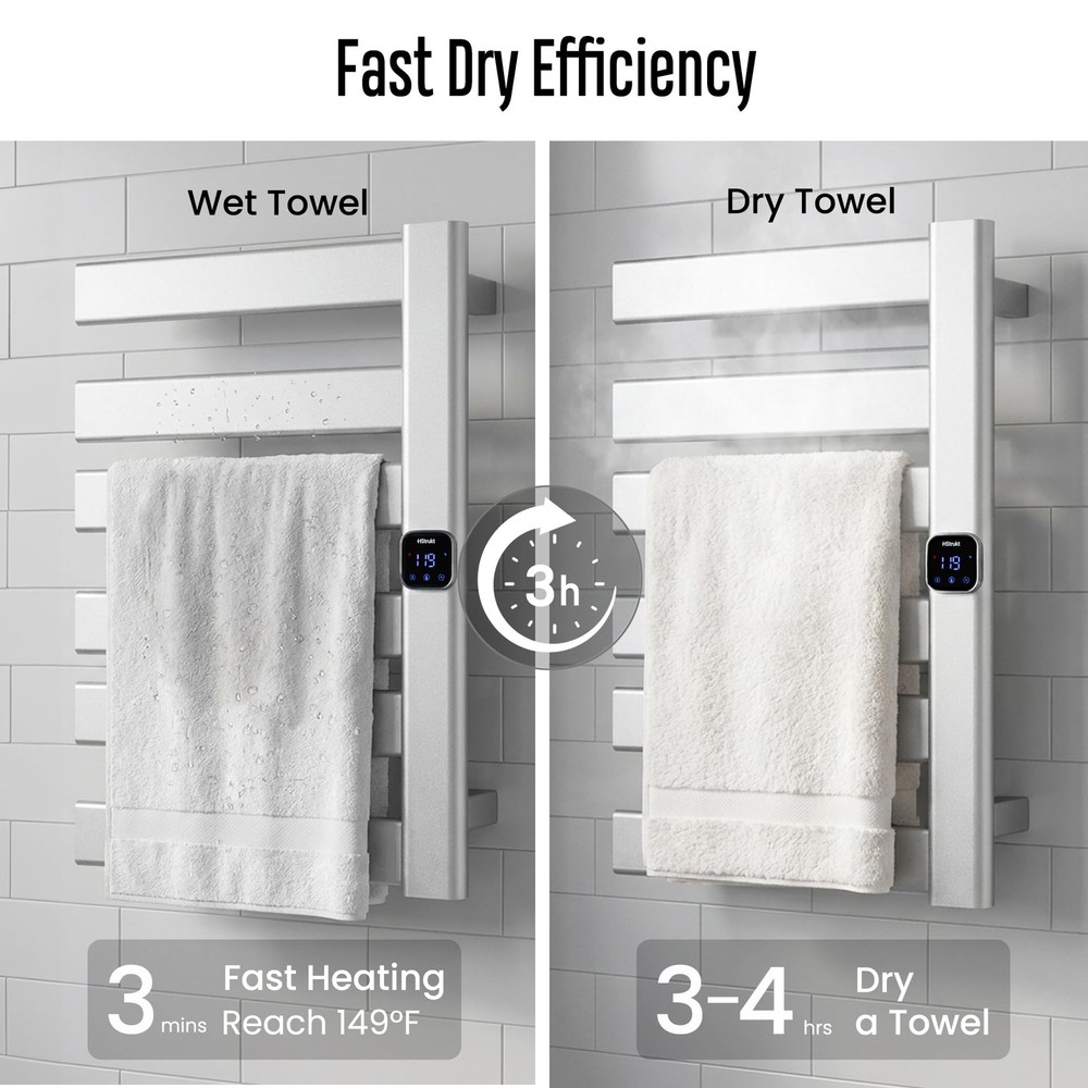 ** NEW Heated Towel Warmer / Rack | Adjustable Temp Control w/ Timer | Silver