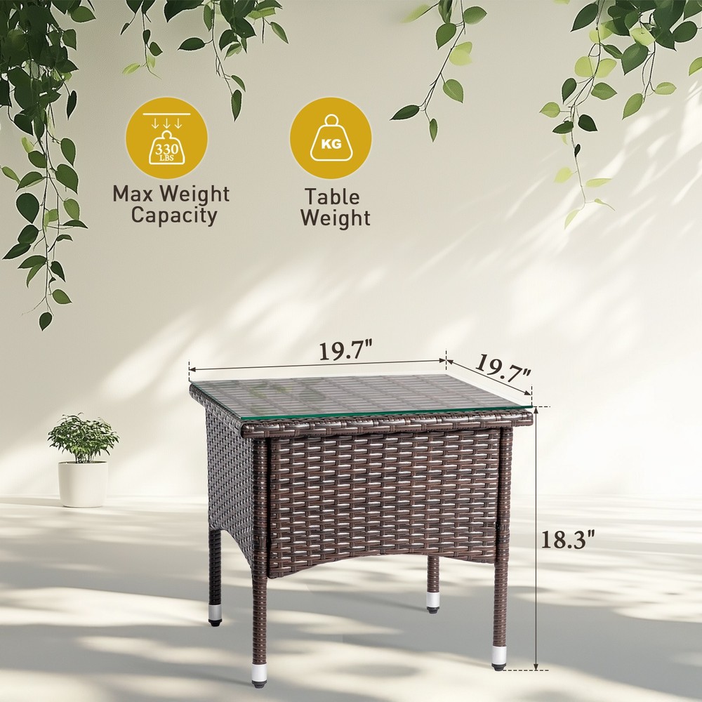 20" Patio Side Table, Outdoor Patio Wicker Square End Table