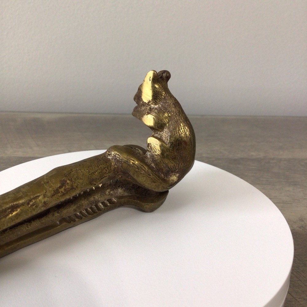Vintage Brass Squirrel Sitting on a Branch Nutcracker 6"