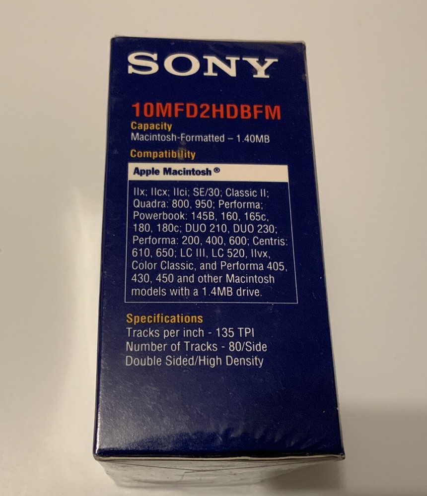 Sealed 10-Pack Sony 3.5" Micro Floppy Disks - MFD-2HD- Mac Formatted