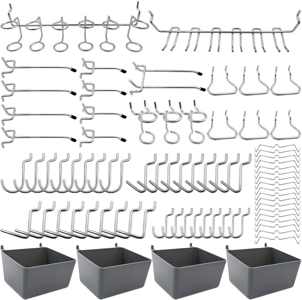 Pegboard Hooks Assortment with Pegboard Bins, Peg Locks, for Organizing Various