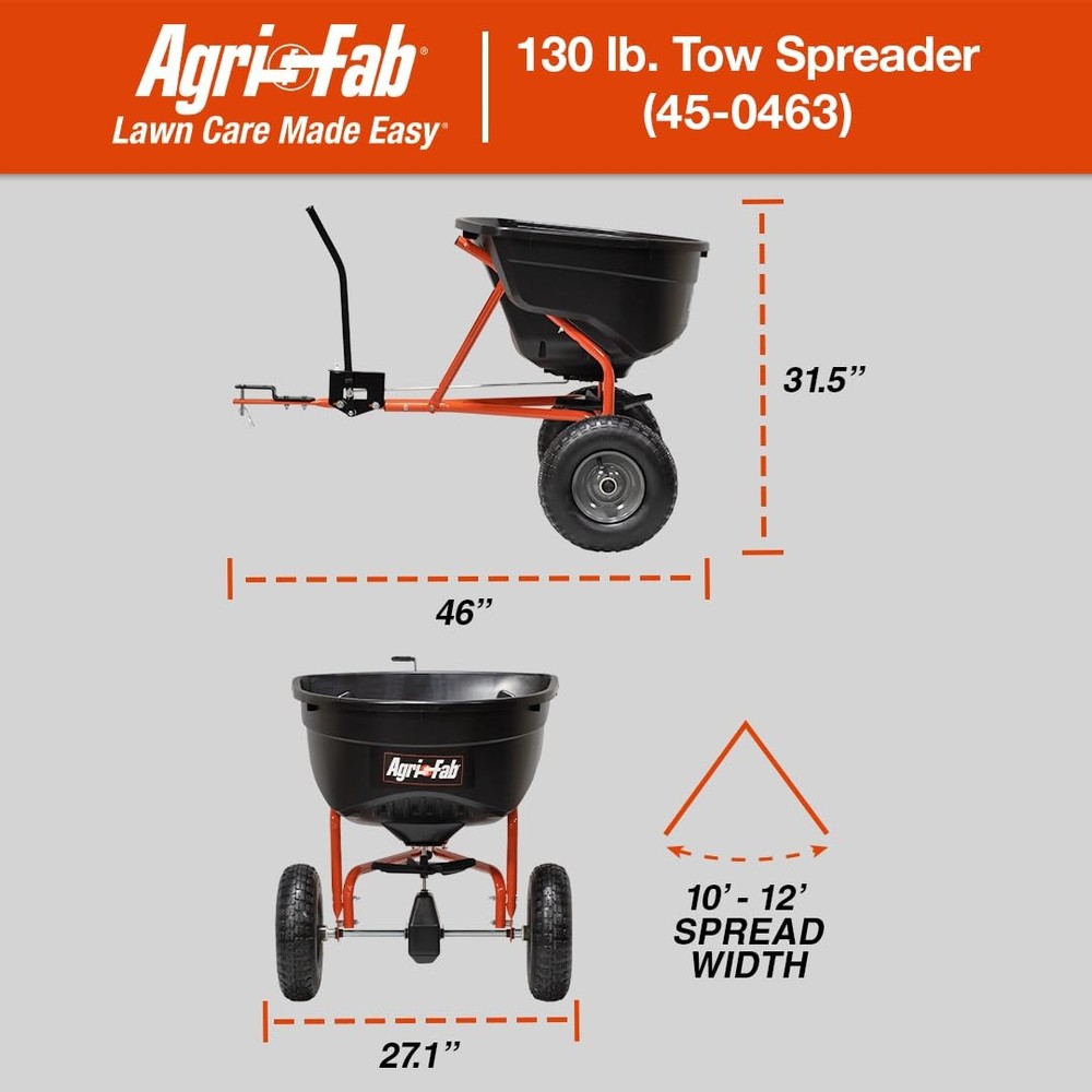 45-0463 Pull Behind Broadcast Spreader,130 lb. Hopper Capacity Designed for S...