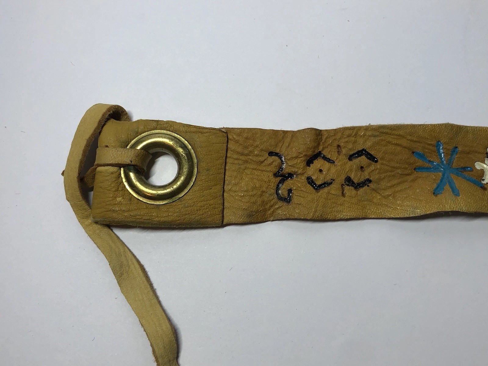 Vintage Native American Leather Headband Hand Made & Painted Tribe History