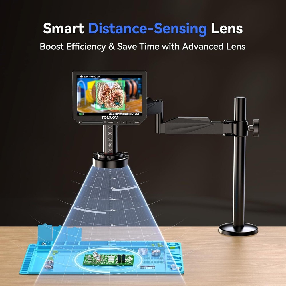 TOMLOV Autofocus Digital Soldering Microscope 4K 2000x Coin Microscope Flex Arm