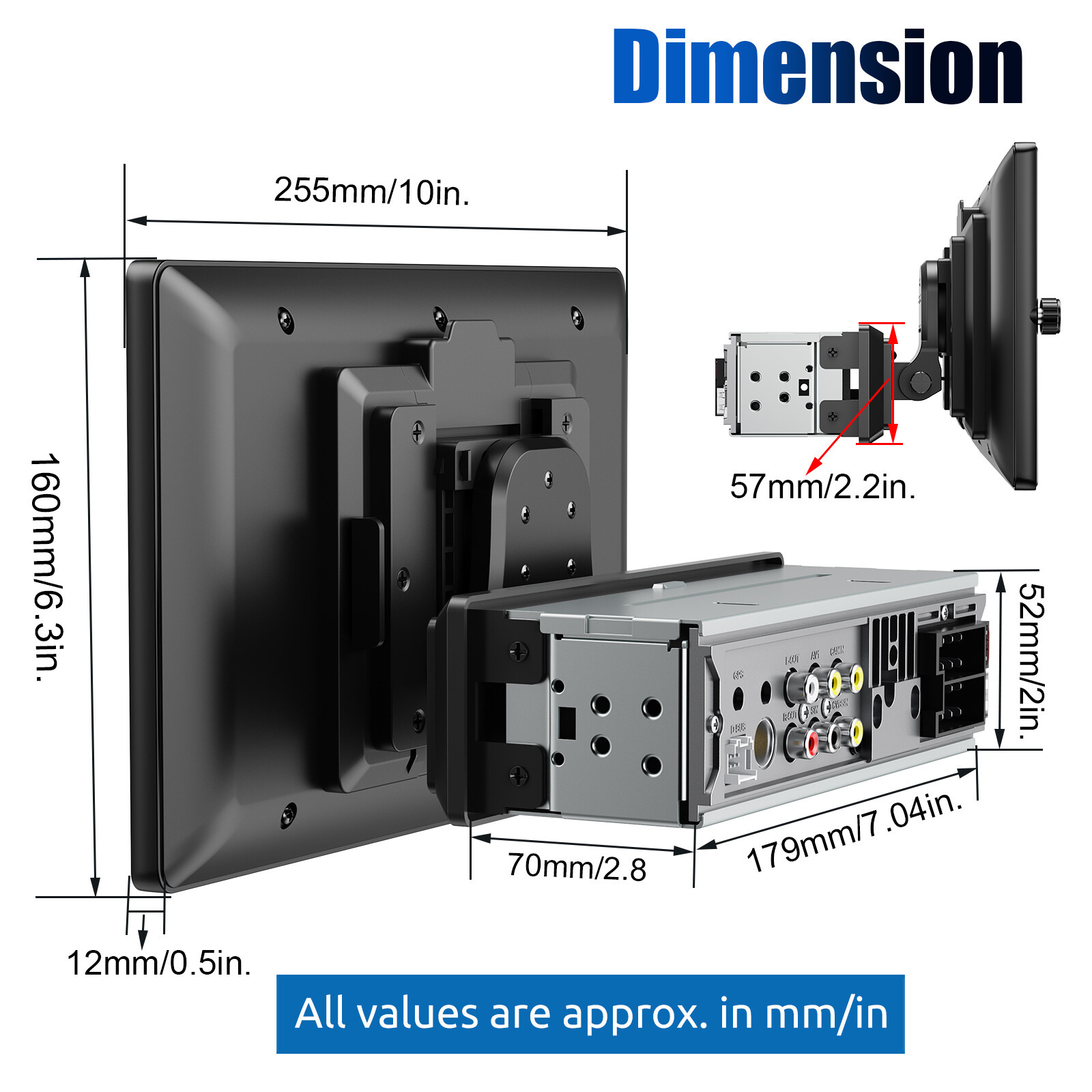 10.4" Single Din Touch Screen Stereo Bluetooth Radio Apple/Android Carplay+CAM