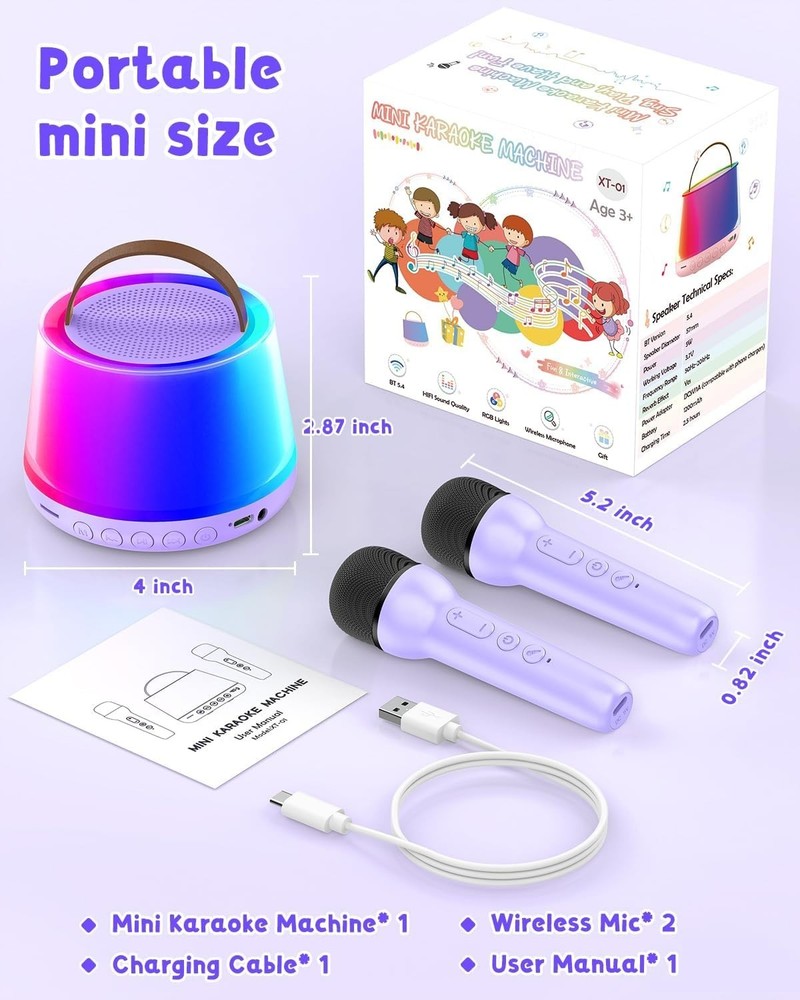Wireless Mini Karaoke Machine with 2 Microphones Bluetooth Speaker for Kid's ...