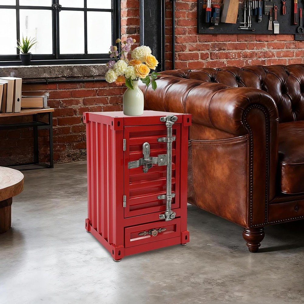 Industrial Wind Bedside Table w/ Combination Lock Container Style Locker Wrought