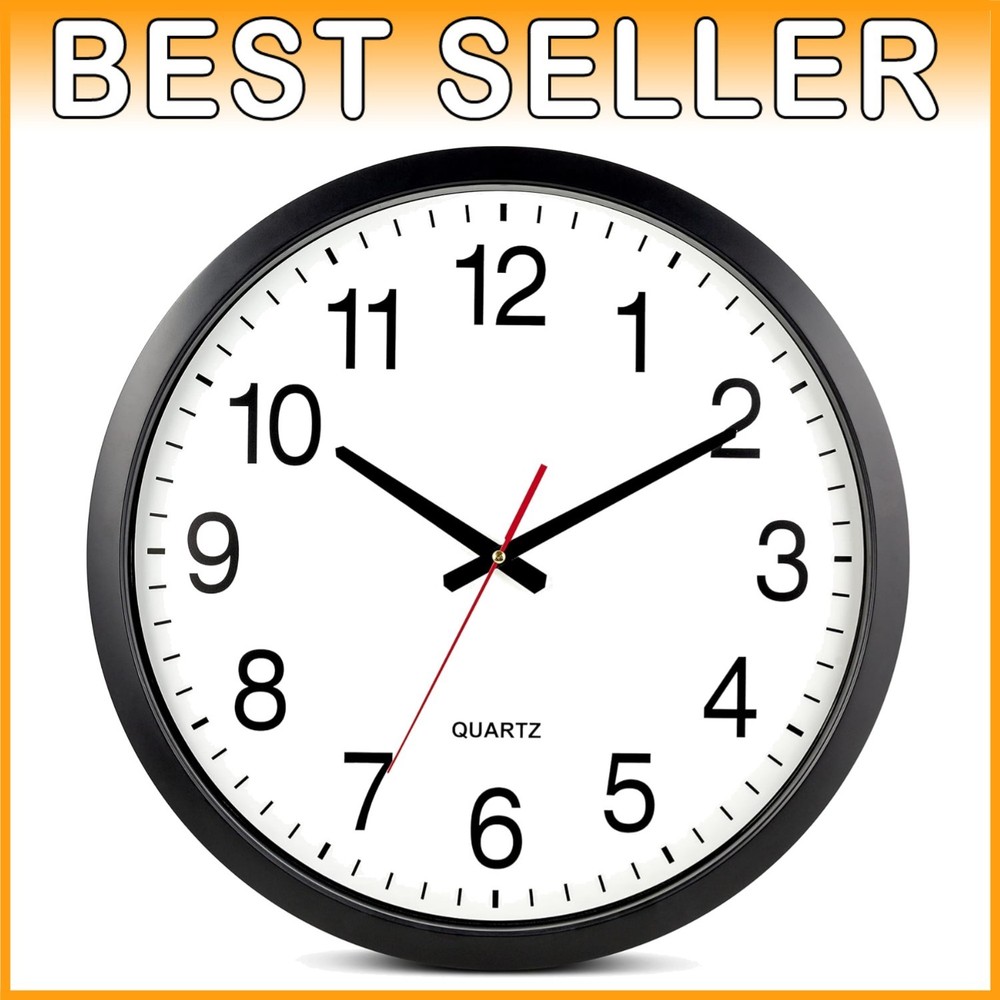 Stylish Large Black Wall Clock - Silent Quartz Movement