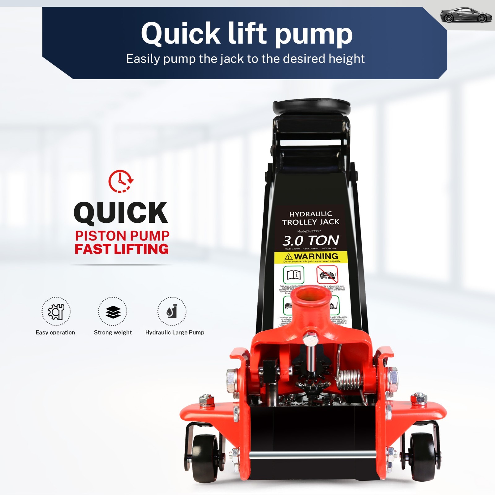 3 Ton Hydraulic Floor Jack with Single Quick Lift Piston Pump,Red