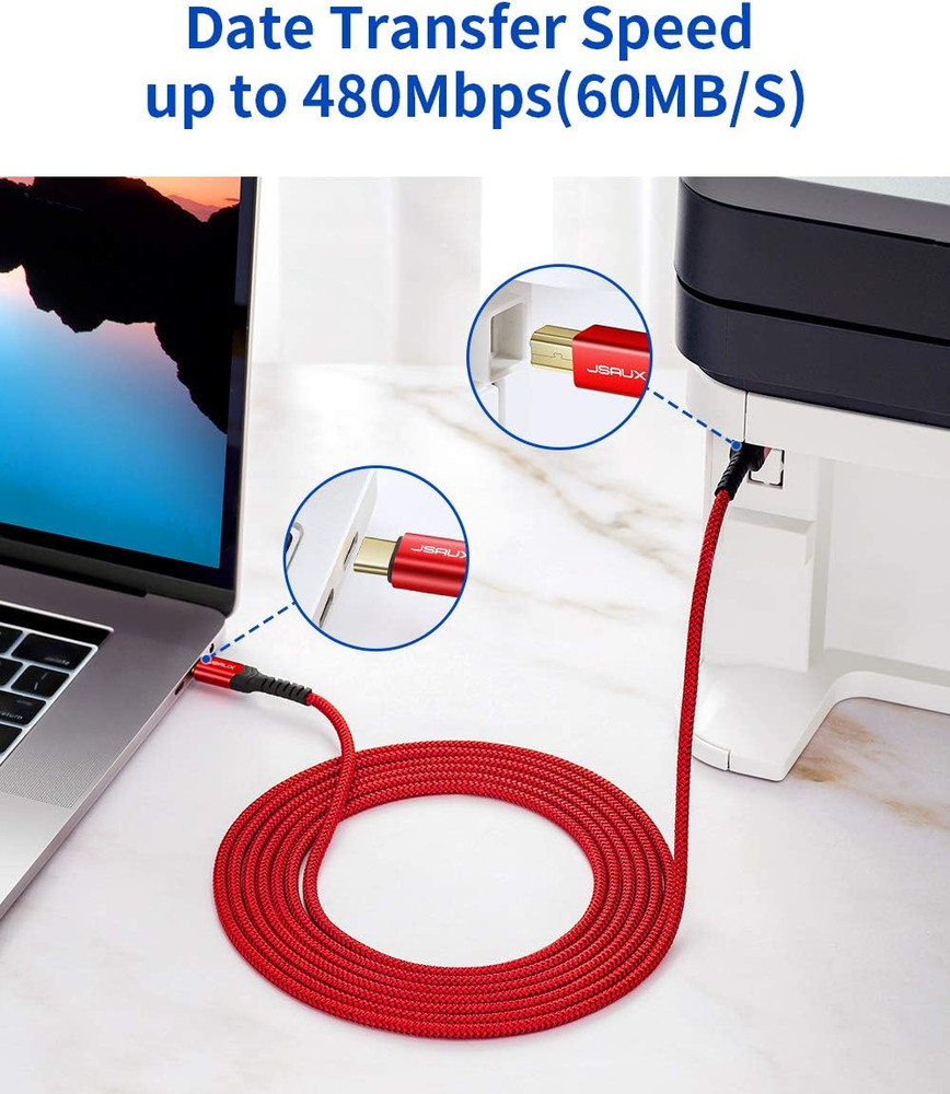 USB B to USB C Cable 10Ft, USB C Printer Cable Compatible with Macbook Pro, HP,