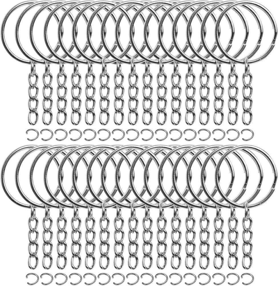 50PCS Bulk Keychains Set, Split Keychains Rings with Chain 1 inch