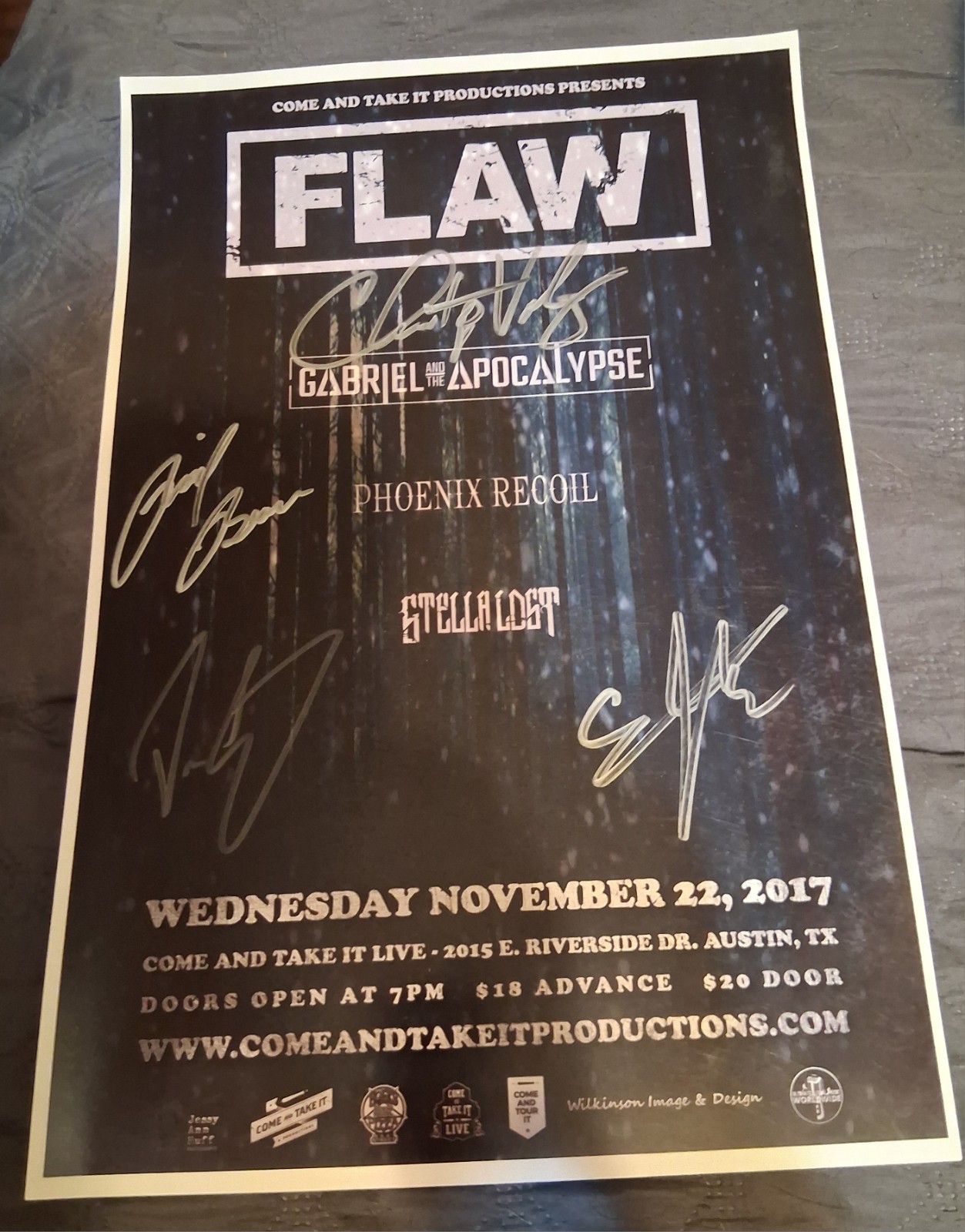 FLAW  showflyer Signed By Whole Band