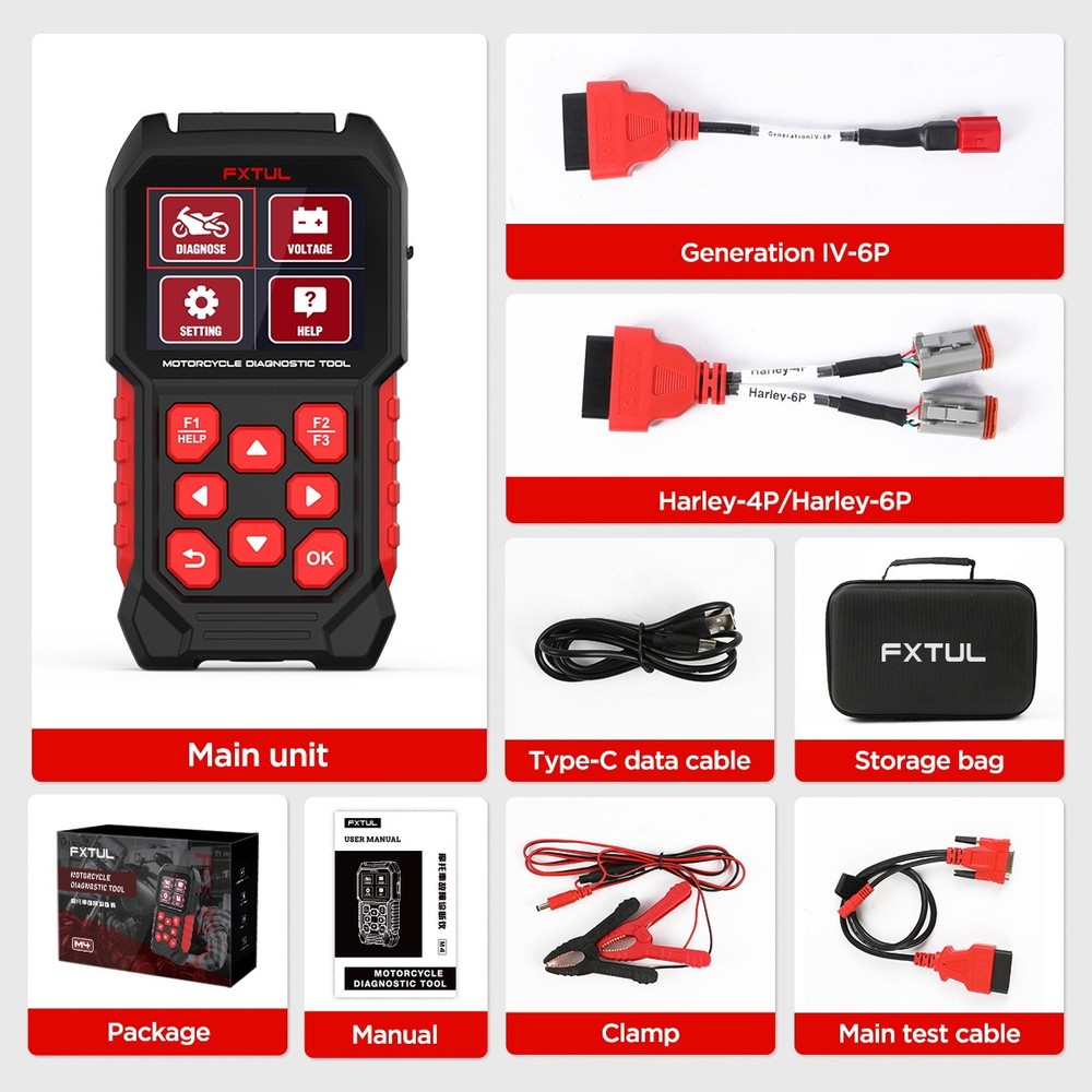 FXTUL M4 Harley Motorcycle Diagnostic Tool OBD2 Full System Code Reader Scanner
