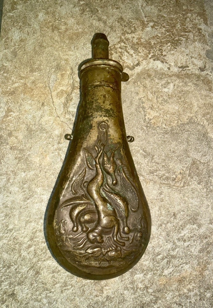 Antique Blackpowder Flask - Game Scene- nice condition