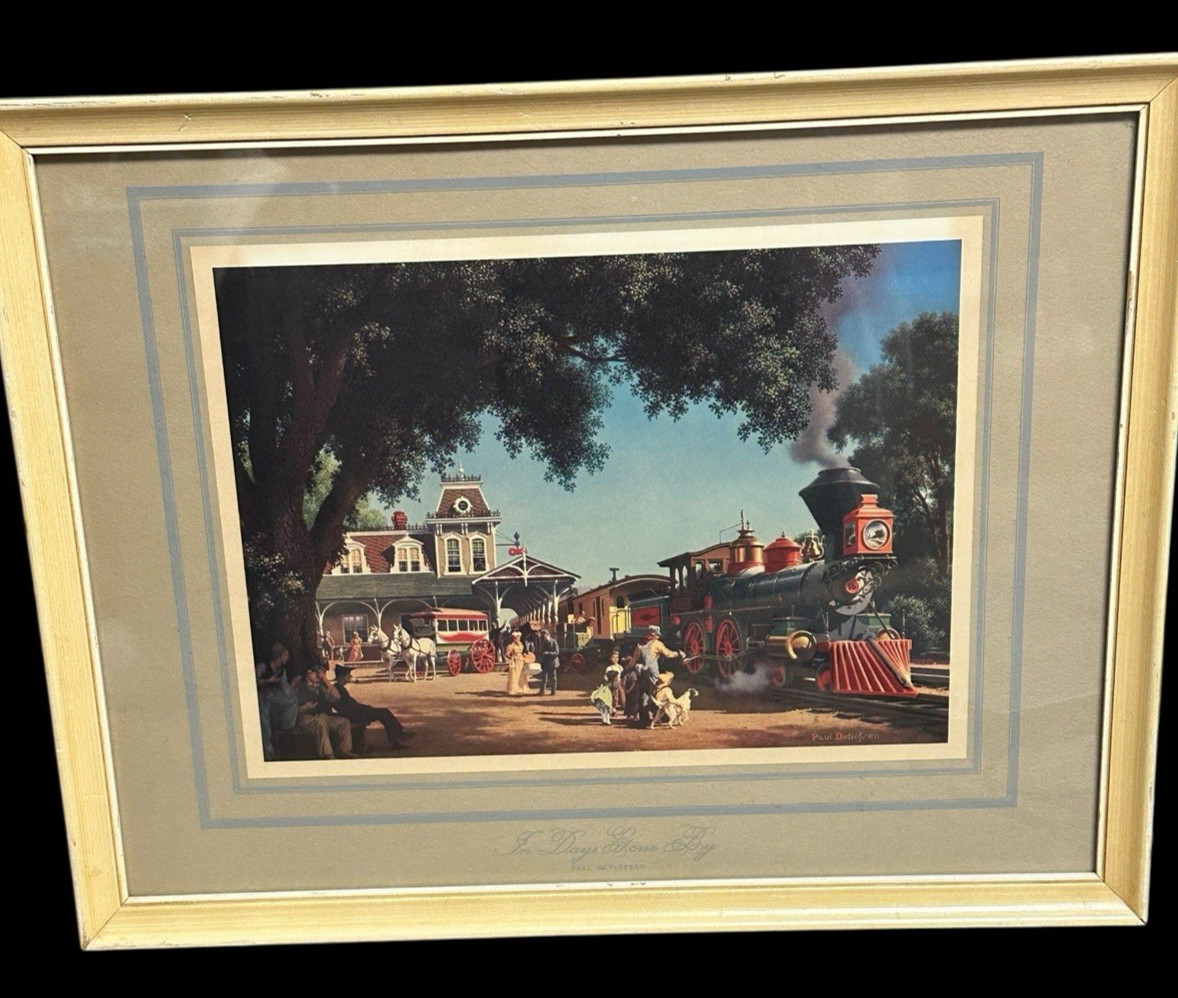 VTG Paul Detlefsen "In Days Gone By" Framed Print 13" x 17" Train Steam Engine