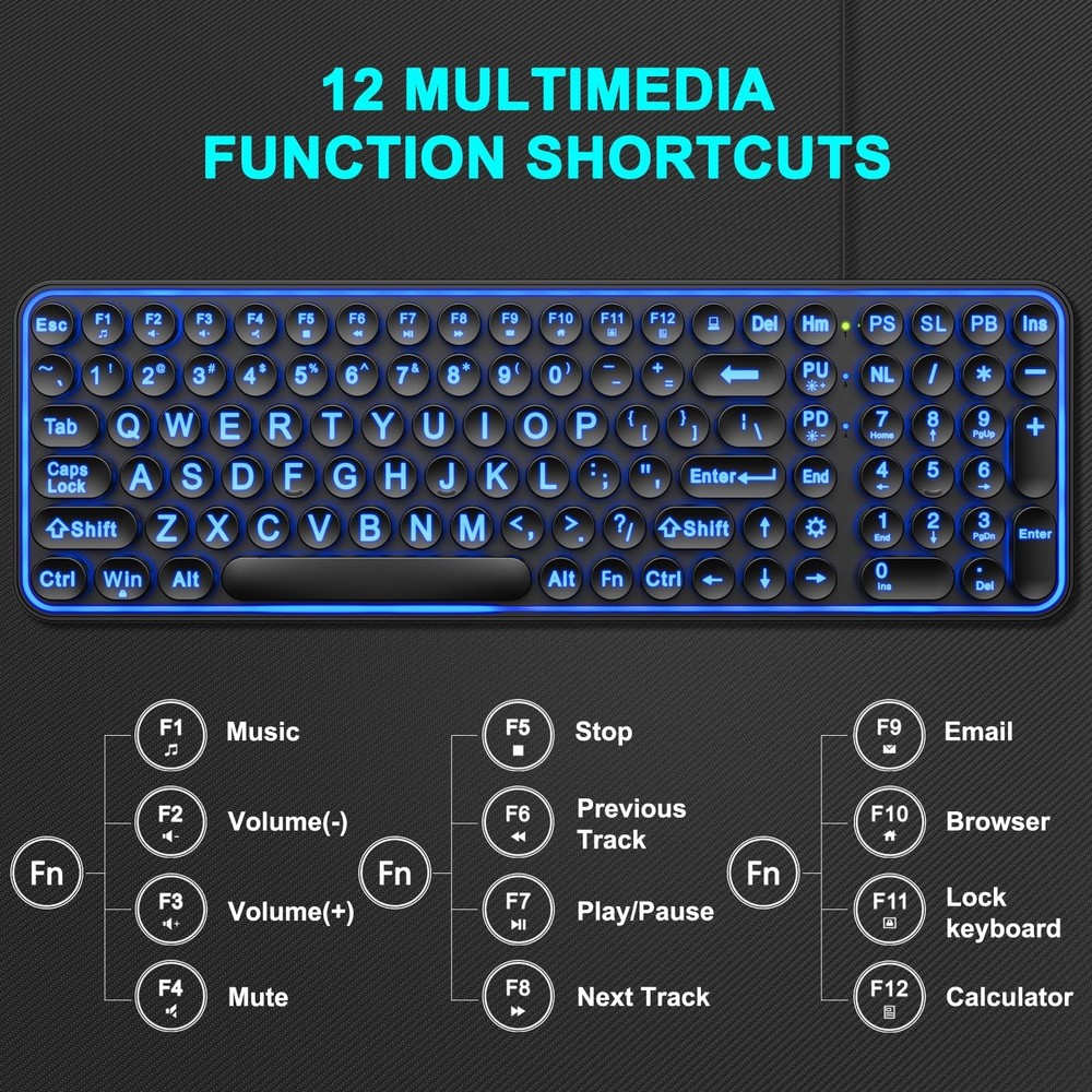 Large Print Backlit Keyboard, Wired USB Lighted Computer Keyboards with 7-Col...