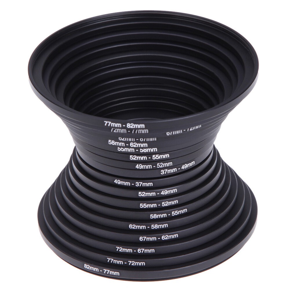 18 pcs Camera Lens Filter Step Up Down Ring Adapter Set 37- 82mm For DSLR Camera